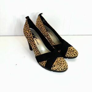 Anne Klein Sport Cheetah Print Pumps Size 10M Leopard Spotted Block Heel Shoes